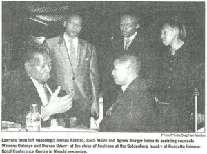 Lawyer Cecil Miller, Mutula Kilonzo and other learned colleagues at the Goldenberg Inquiry