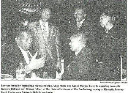 Lawyer Cecil Miller, Mutula Kilonzo and other learned colleagues at the Goldenberg Inquiry