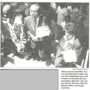 Lawyer Cecil Miller who is acting for the Deposit Protection Fund leaves the Goldenberg Inquiry